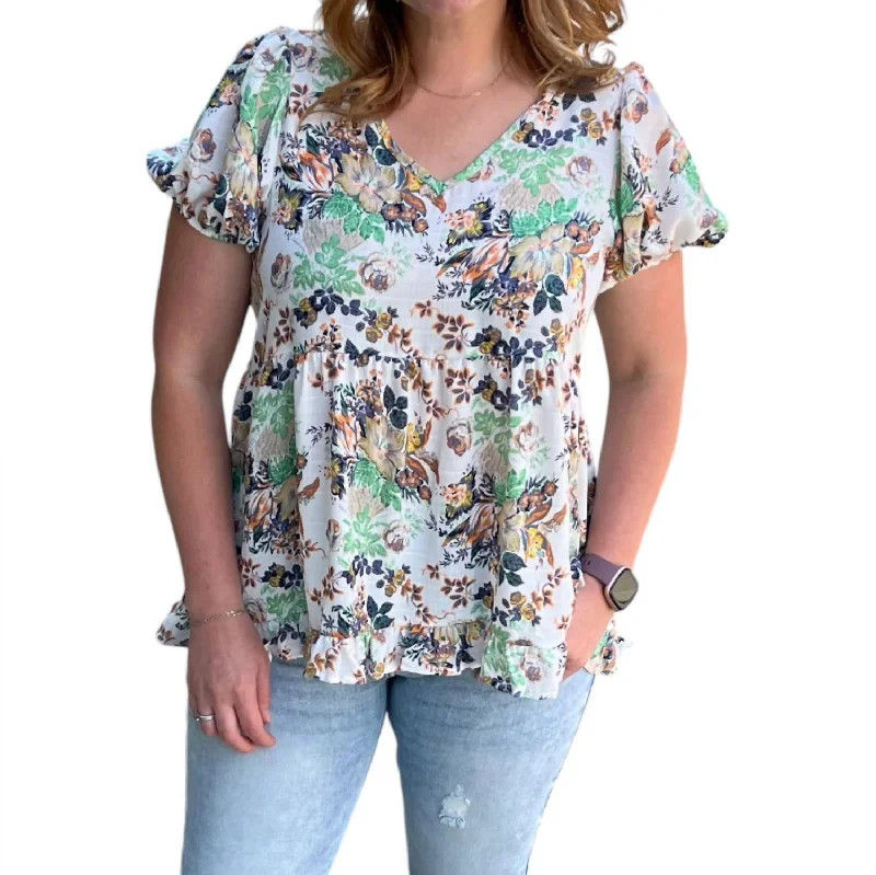 Garden Floral Blouse In Ivory Relaxed Fit Blouse