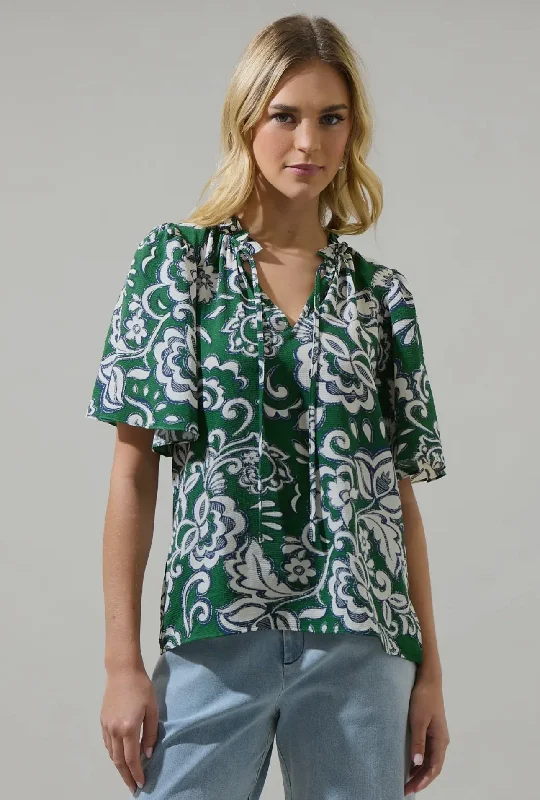 Leila Floral Blouse Sweetheart Neck Blouse