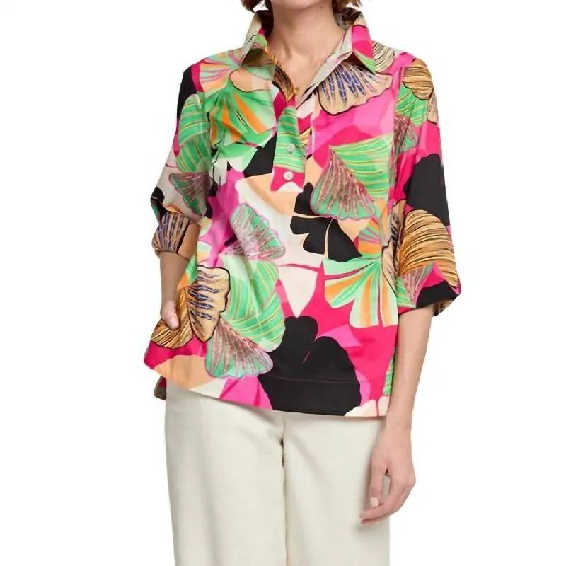 Charlotte 3/4 Sleeve Blouse In Gingko Sheer Mesh Blouse