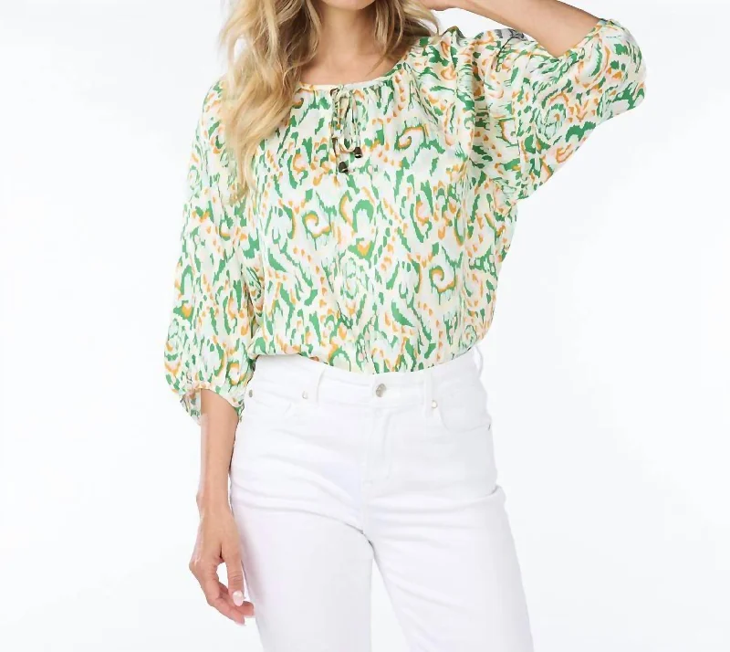 Move Along Blouse In Green & Orange Vintage Lace Blouse