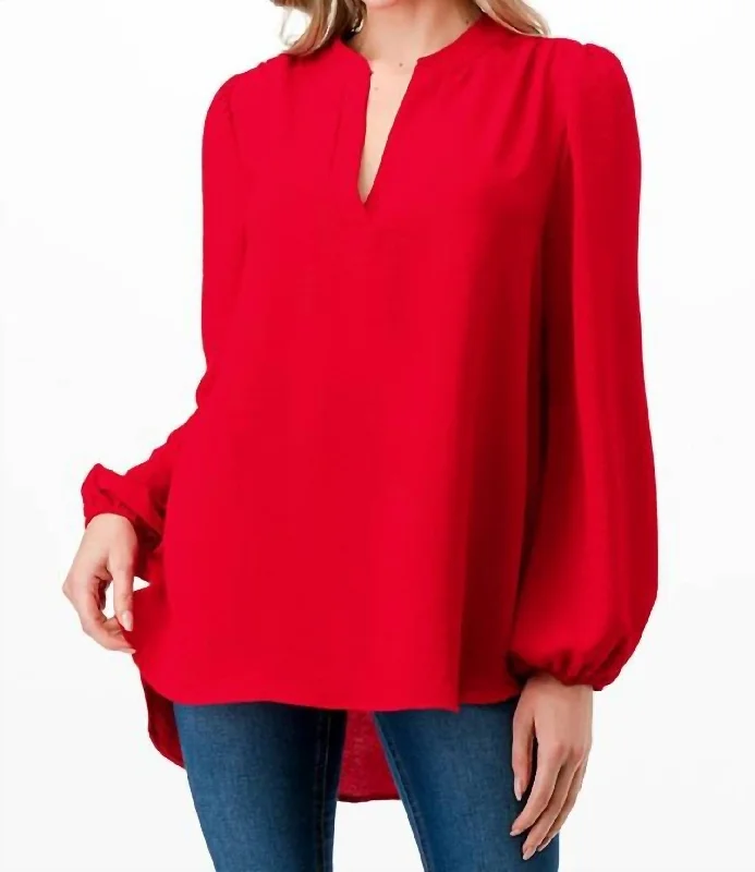 Everyday Long Sleeve Blouse In Red Chic Off-Shoulder Blouse