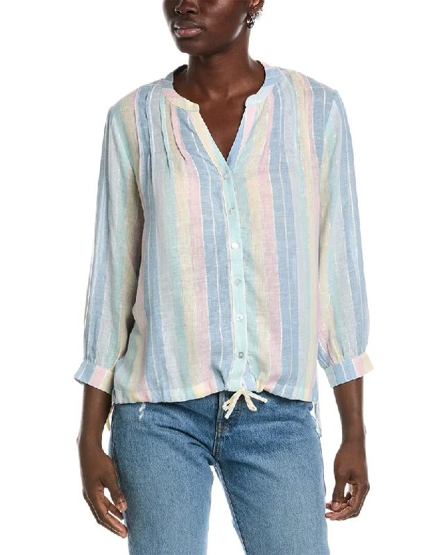 Renuar High-Low Linen-Blend Blouse Boho Printed Blouse