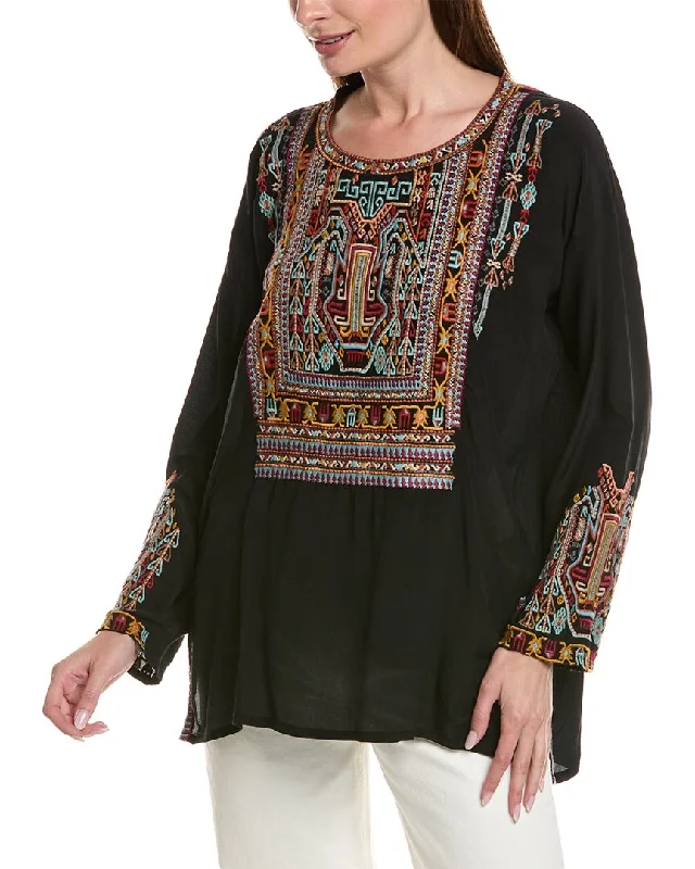 Johnny Was Jaina Silk Blouse Elegant Embroidery Blouse