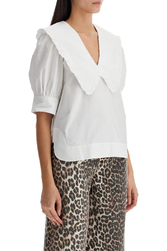 Ganni Blouse With Exaggerated Collar And Ruffle Soft Modal Blouse