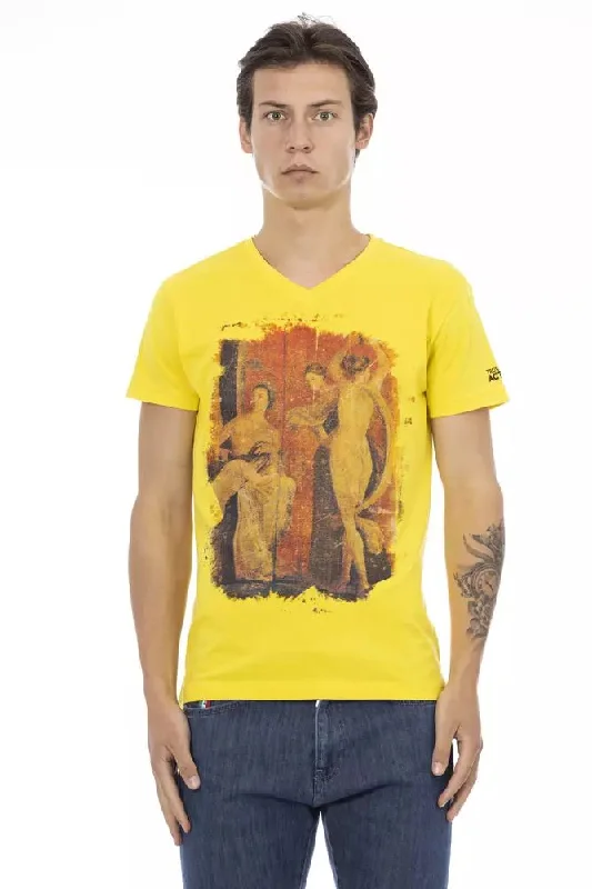 Yellow Cotton Men T-shirt-- Rayon Velvet Corduroy
