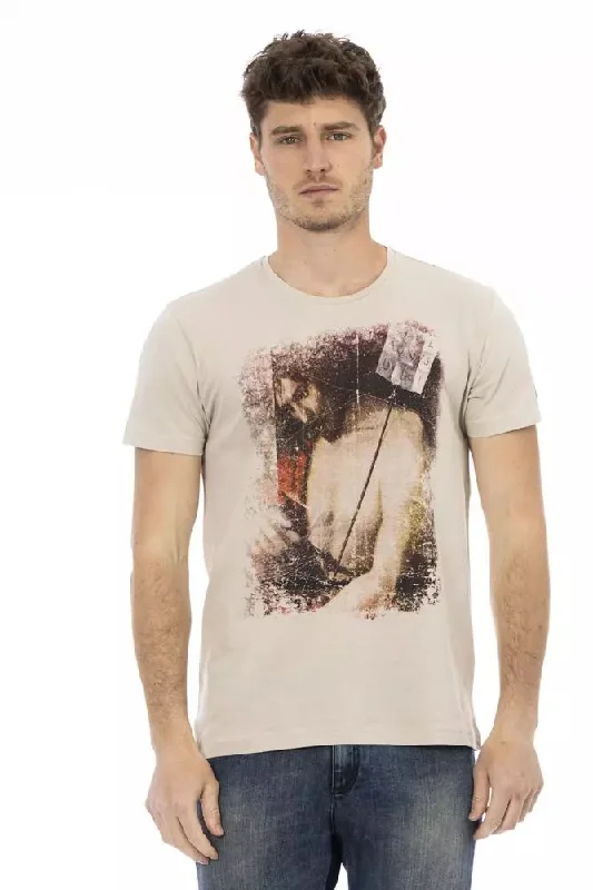 Beige Cotton Men T-shirt-- Cotton Fabric Linen Fabric Terry Fabric