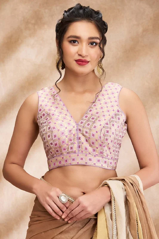 Purple Brocade Woven Sleeveless Blouse Bell Sleeve Blouse