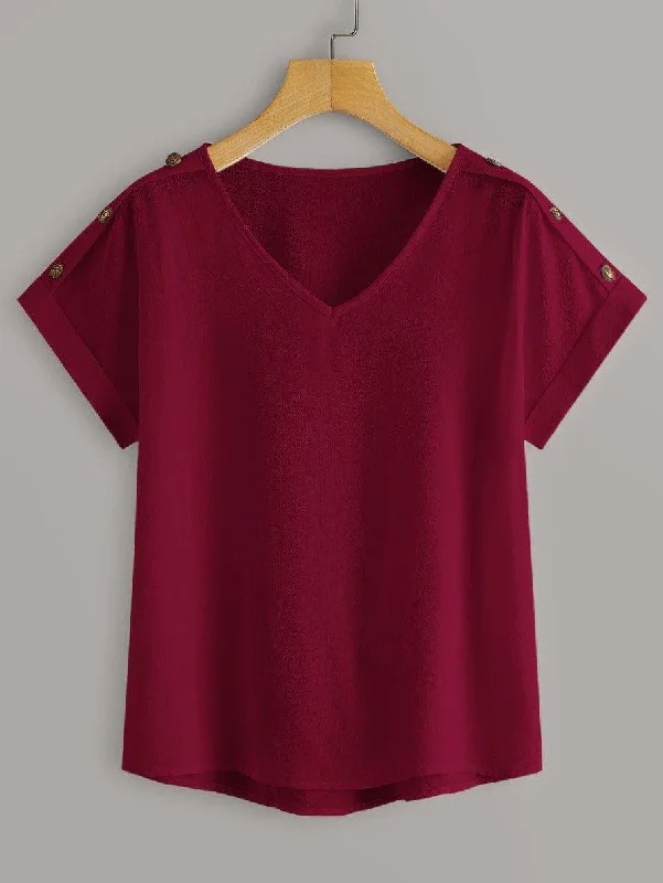 V-neck Button Detail High Low Blouse Loose Oversized Blouse