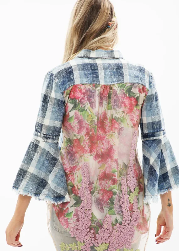Lilac Obsession Shirt-- Striped Floral Plaid