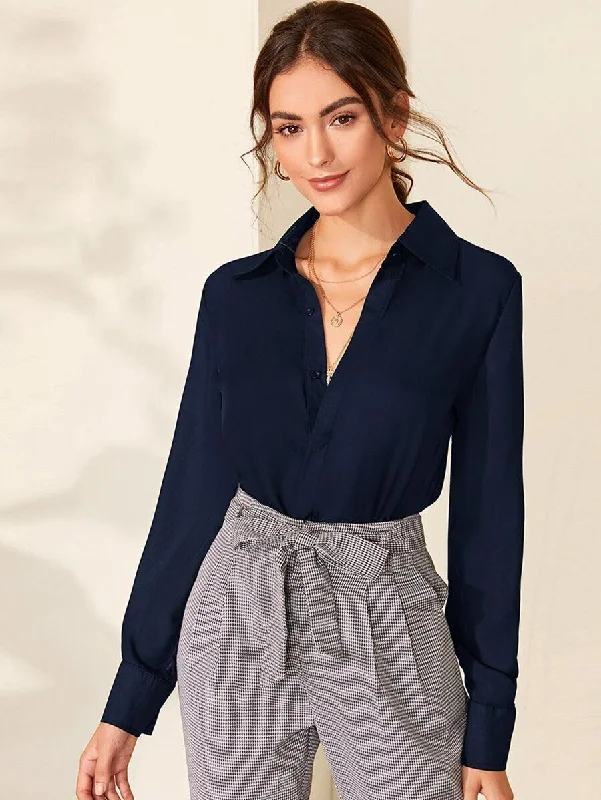 Solid Button Up Blouse Soft Modal Blouse