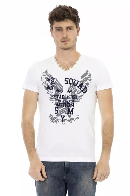 White Cotton Men T-shirt-- Fleece Fabric Down Fabric Feather Fabric