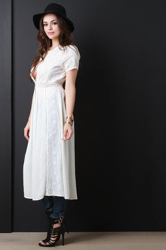 Embroidery Open Front Longline Blouse Casual Relaxed Blouse