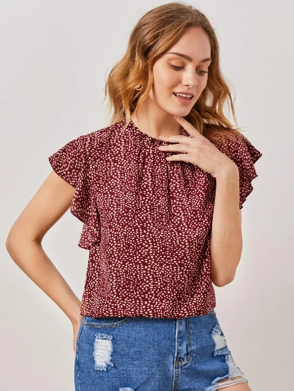 Dalmatian Print Butterfly Sleeve Blouse Romantic Lace Blouse