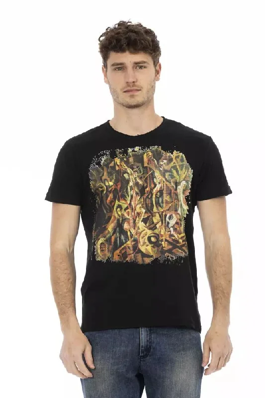 Black Cotton Men T-shirt-- Hooded Caped Shawl Collar