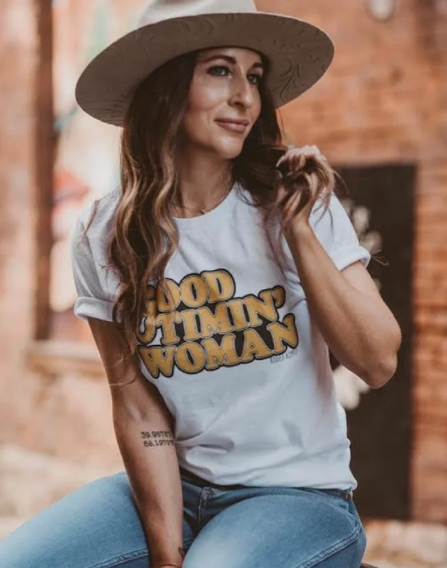 Good Timin Woman Tee Shirt-- Houndstooth Herringbone Solid