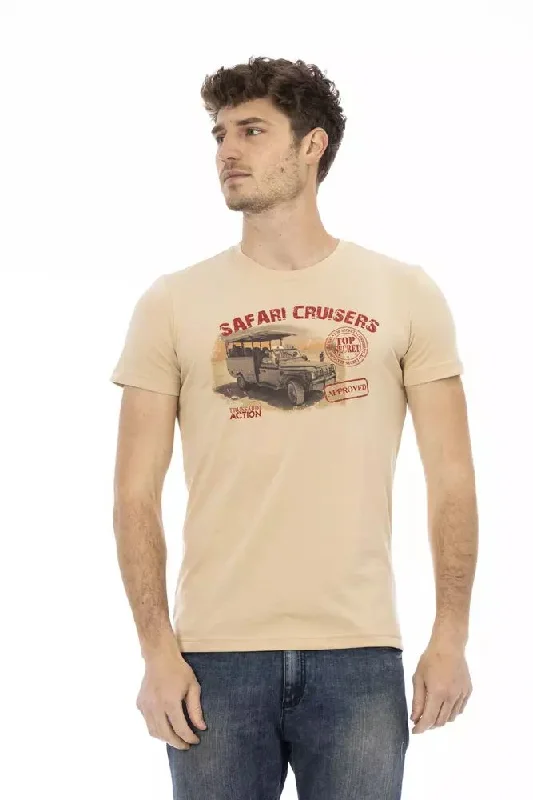 Beige Cotton Men T-shirt-- Iron Safe Non-Iron Wrinkle Free