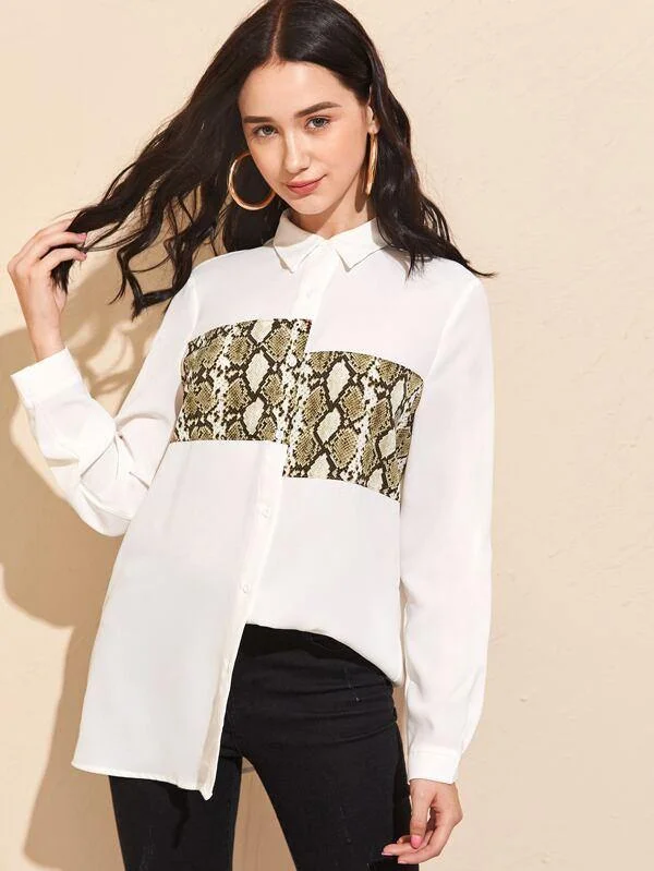 Snakeskin Panel Longline Blouse Classic Striped Blouse