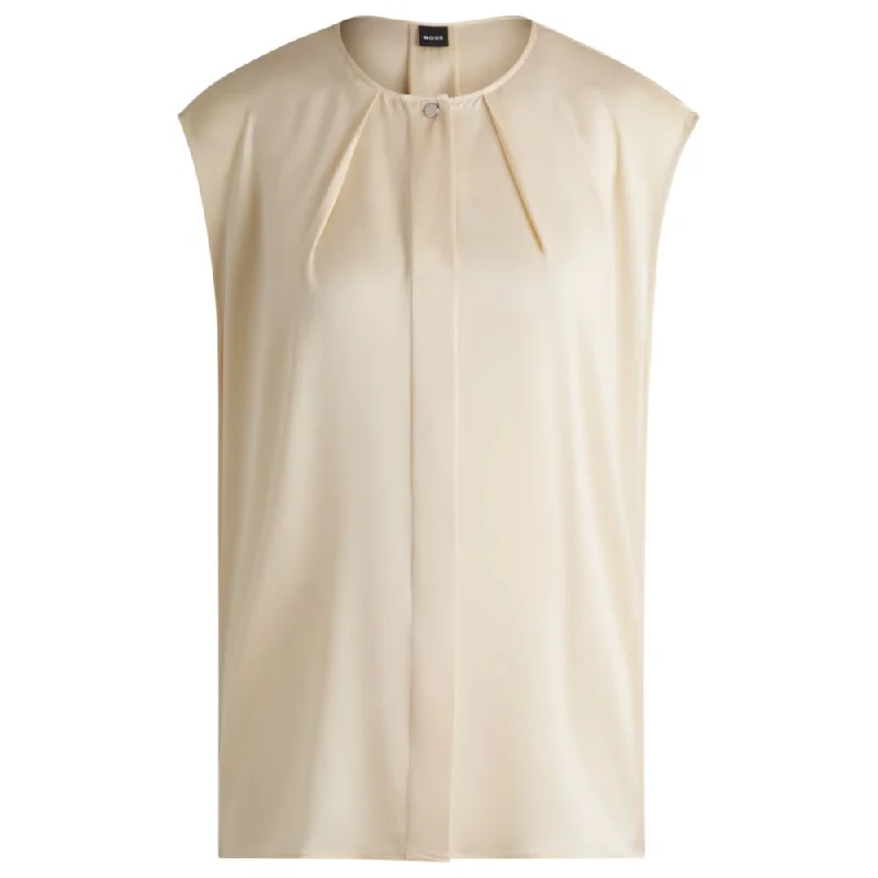 Fitted sleeveless blouse in stretch silk with concealed placket Modern Oversized Blouse