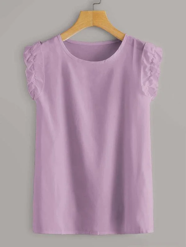 Frill Cuff Solid Blouse Elegant Peplum Blouse