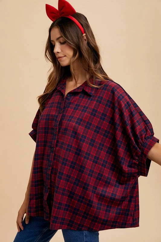 Campfire Cozies Plaid Blouse Lightweight Linen Blouse