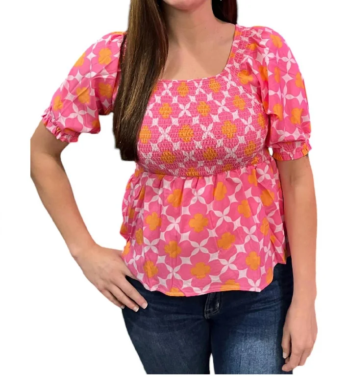 Madison Top Blouse In Pink Chic Ruffle Blouse