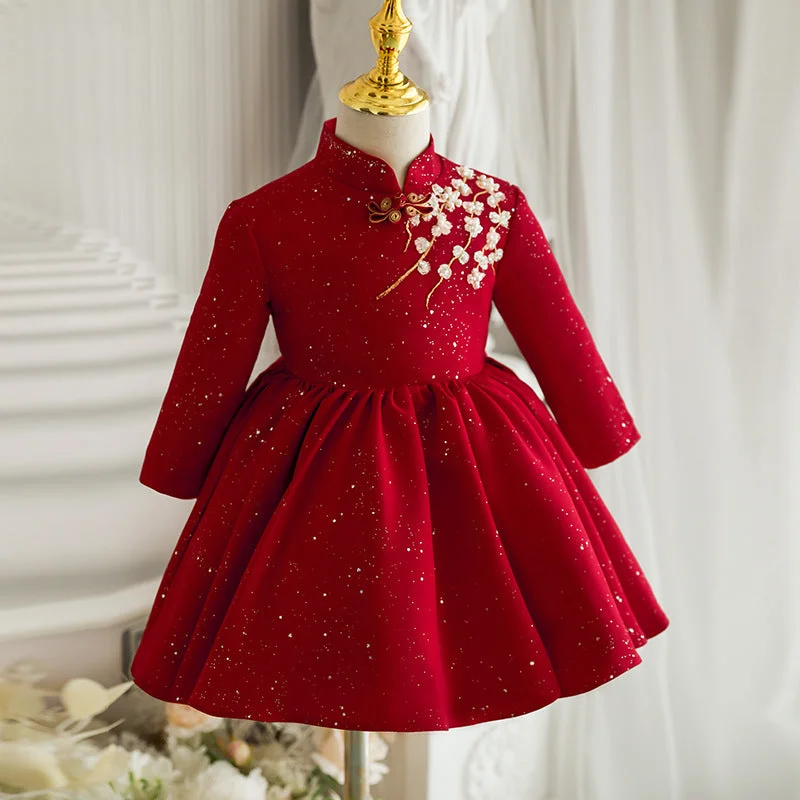 Girl Christmas Dress Baby Girl Princess Dress Winter Stand Collar Red Embroidered Dress Girl Birthday Party Dress Mermaid Tail Wedding Girl Christmas Dress Baby Girl Princess Dress Winter Stand Collar Red Embroidered Dress Girl Birthday Party Dress Mermaid Tail Wedding