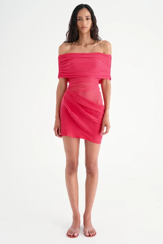 Nico Off Shoulder Mini Dress Watermelon by Benni Cozy Knit Mini Dress