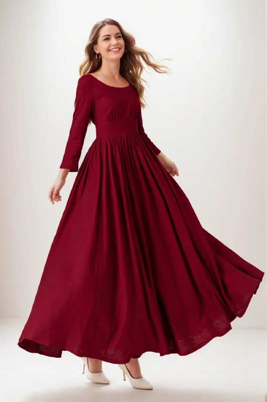 High waist swing midi linen party dresses 5123 Tunics Fall fleece