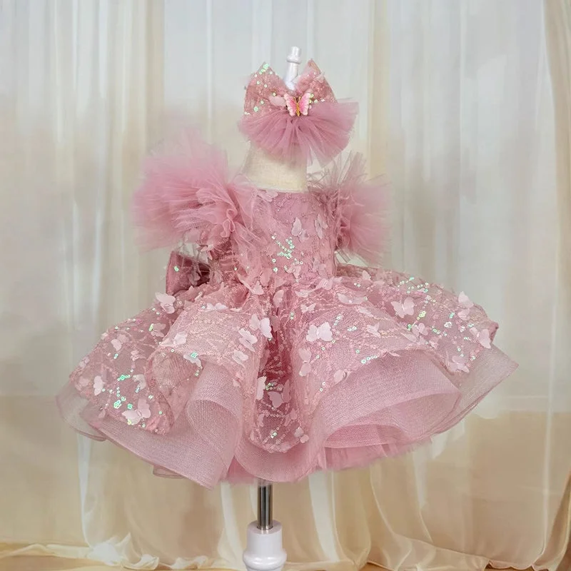 Flower Girl Dress Sequined Dress Butterfly Dress Toddler Beauty Pageant Princess Dress empire Waist empire