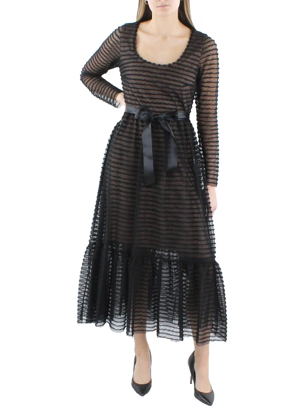 Womens Midi Sheer Sleeve Cocktail And Party Dress Tunics Distressed trendy