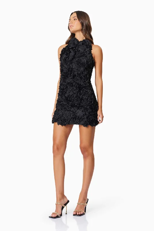 ELLIATT Megan Halter Neck Mini Dress In Black Cozy Long Sleeve Mini Dress