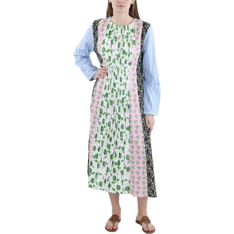 Womens Floral Print Pleated Shift Dress Tunics Practical easy-care