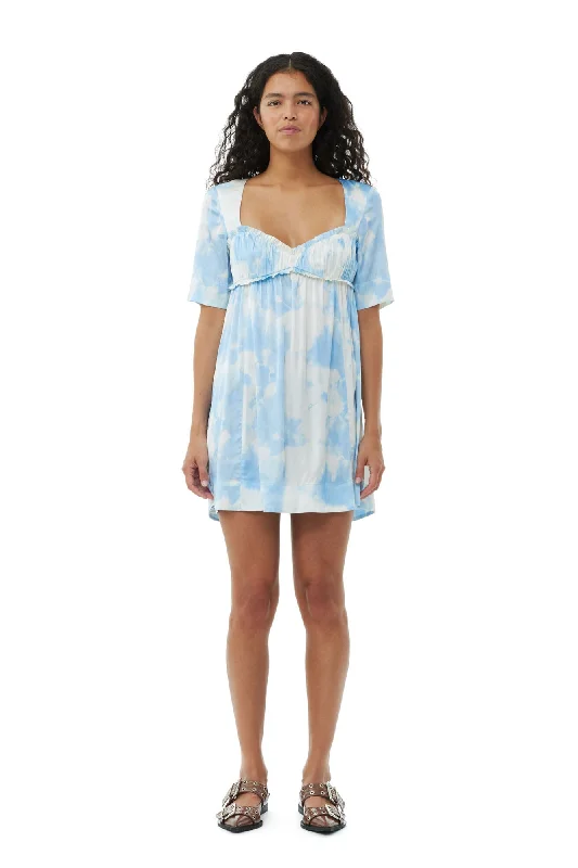 Ganni PRINTED SATIN SHORT SLEEVE MINI DRESS Elegant Satin Lace Mini Dress
