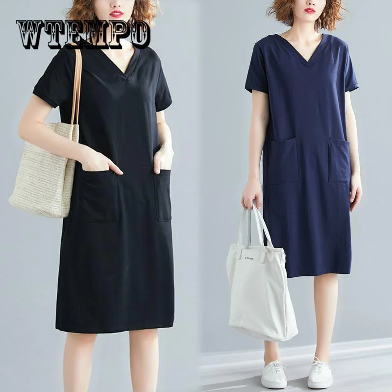 2019 Women Elegant O Neck Half Sleeve Pocket Loose Party Dress Half Sleeve Solid dresses robe femme Boatneck Modish Everyday 2019 Women Elegant O Neck Half Sleeve Pocket Loose Party Dress Half Sleeve Solid dresses robe femme Boatneck Modish Everyday