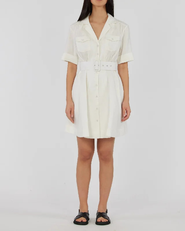 Cadence Linen Mini Dress - White Chic Bohemian Mini Dress