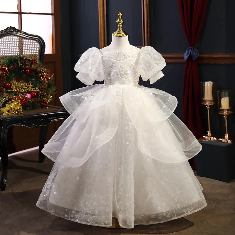 First Communion Dress Girls Birthday Party Dress White Elegant Sequin Formal Princess Dress Tunics Silk luxurious First Communion Dress Girls Birthday Party Dress White Elegant Sequin Formal Princess Dress Tunics Silk luxurious