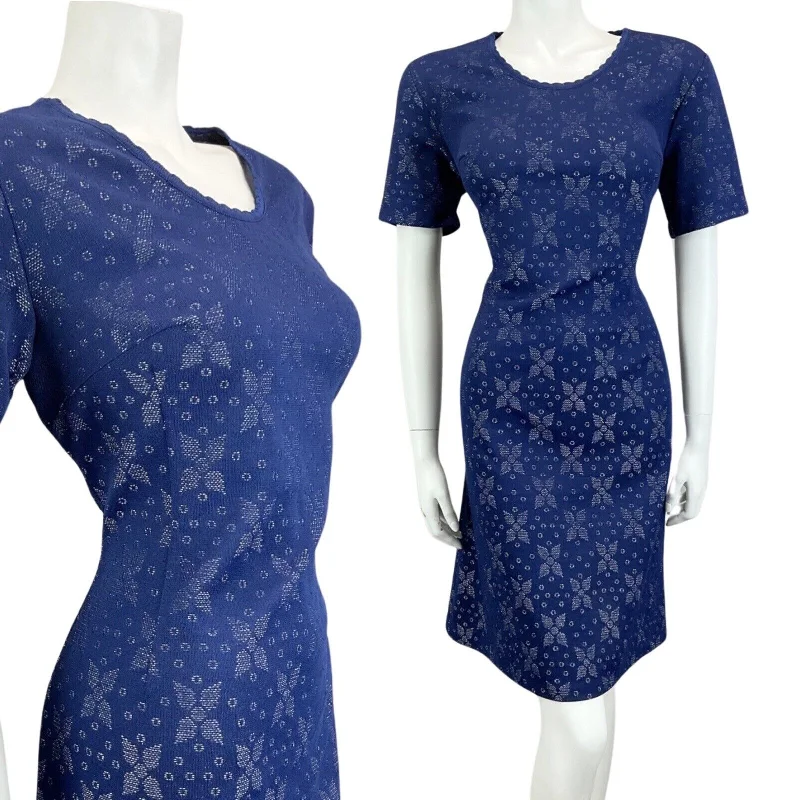 VINTAGE 60s 70s NAVY BLUE SILVER BOHO MOD DISCO PARTY DRESS 16 18 Tunics Stylish elegant VINTAGE 60s 70s NAVY BLUE SILVER BOHO MOD DISCO PARTY DRESS 16 18 Tunics Stylish elegant