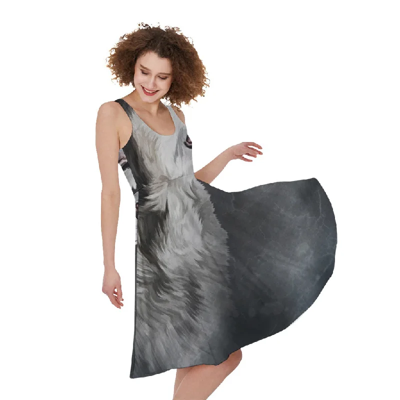 Alaskan Malamute Painting Print Sleeveless Knee Length Dress Tunics Gym athletic