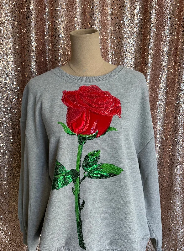 GREY MEGA ROSE SWEATSHIRT Hoodie with Button Classic Timeless
