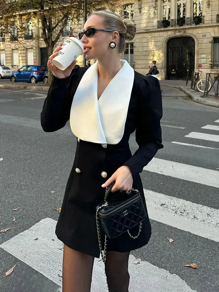 Contrast Color Lapel Suit Dress Elegant Office Woman Outfits Pleatd Splice High Waist Mini Dress Double Breasted Fashion Comfortable Fit-and-Flare Mini Dress Contrast Color Lapel Suit Dress Elegant Office Woman Outfits Pleatd Splice High Waist Mini Dress Double Breasted Fashion Comfortable Fit-and-Flare Mini Dress
