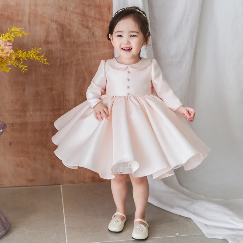 Baby Girl Pink Long Sleeve Doll Collar Puffy Princess Party Dress Tunics Short Trendy Baby Girl Pink Long Sleeve Doll Collar Puffy Princess Party Dress Tunics Short Trendy