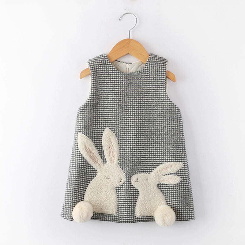 Girls Woolen Vest Dress Baby Thick Warm Plaid Dress Tunics Long Elegant