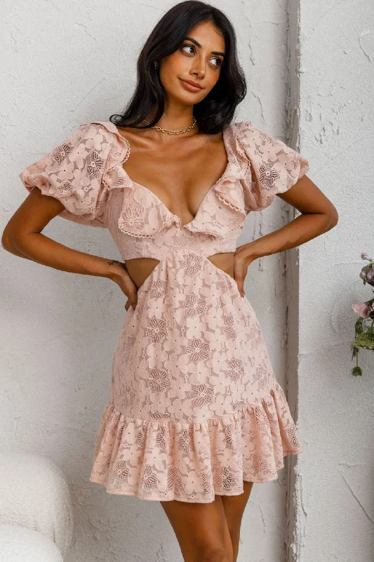 Sweet Life Cut-Out Waist Lace Dress Peach Tunics Practical durable