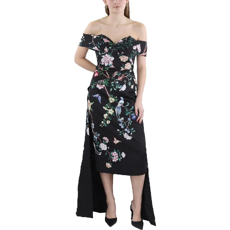 Paradise Womens Floral Print Off-The-Shoulder Evening Dress Tunics Sophisticated sleek