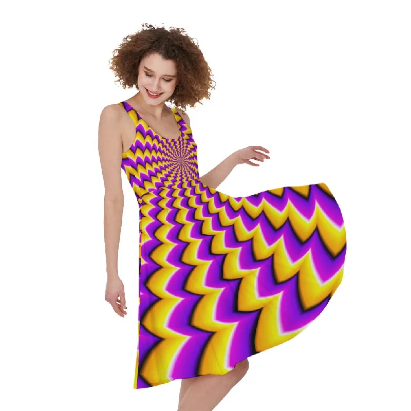 Yellow Dizzy Moving Optical Illusion Sleeveless Knee Length Dress Tunics Satin smooth Yellow Dizzy Moving Optical Illusion Sleeveless Knee Length Dress Tunics Satin smooth