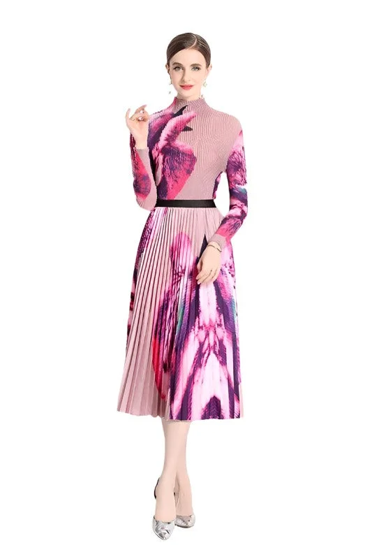 Womens Fuchsia Knee Length Dress 2pc Set Tunics Luxurious high-end