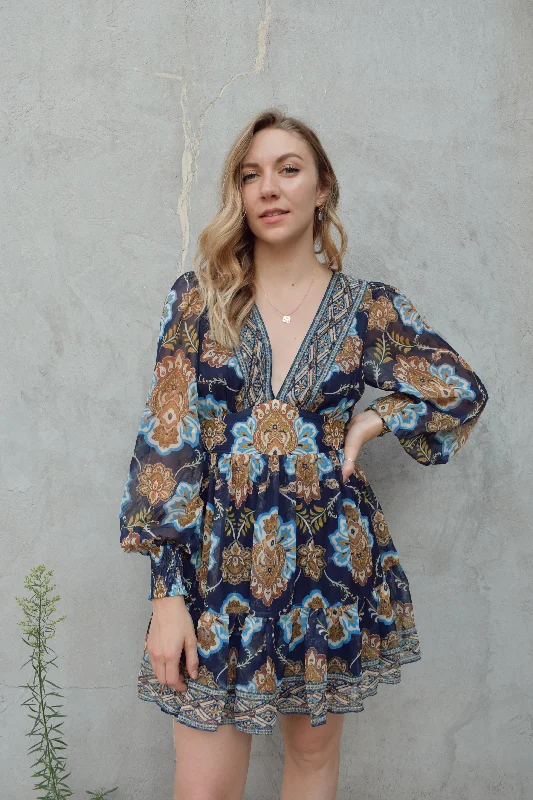 boho blu mini dress Cozy Wraparound Mini Dress