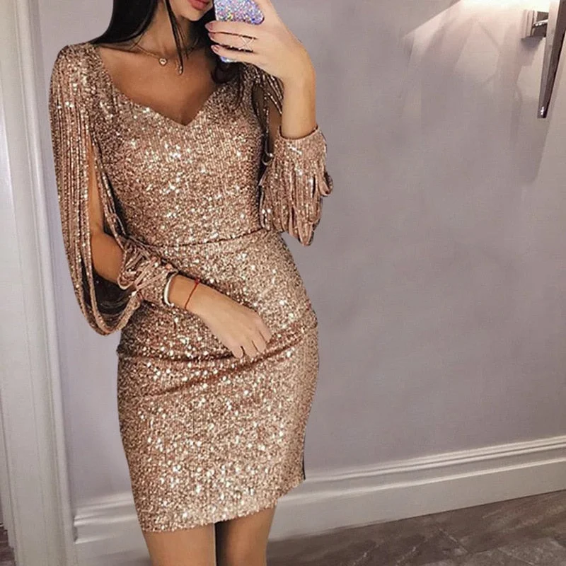 Tassel Sleeve V-Neck Stylish Party Dress Tunics Lace romantic