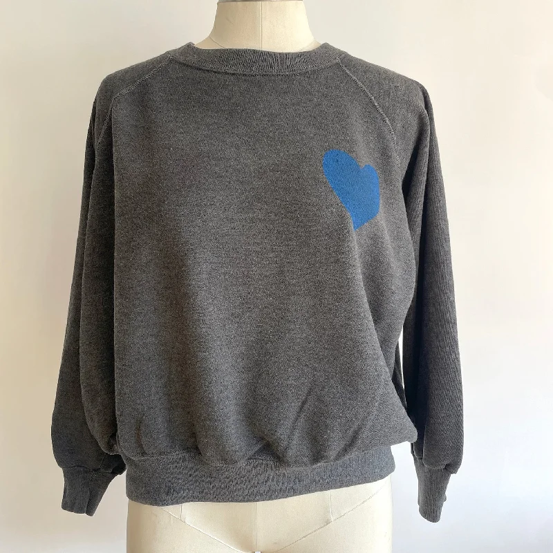 Vintage Happy Heart Black Sweatshirt Hoodie with Pastel Soft Subtle