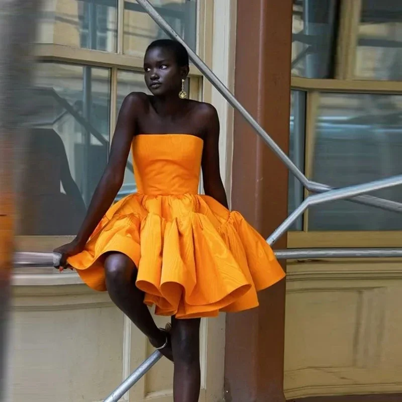 Orange Party Gowns Layered Off Shoulder Puffy Women Dress Ruffled Knee Length Prom Gown A line Mini Dress Candy Color Trendy Denim Mini Dress Orange Party Gowns Layered Off Shoulder Puffy Women Dress Ruffled Knee Length Prom Gown A line Mini Dress Candy Color Trendy Denim Mini Dress